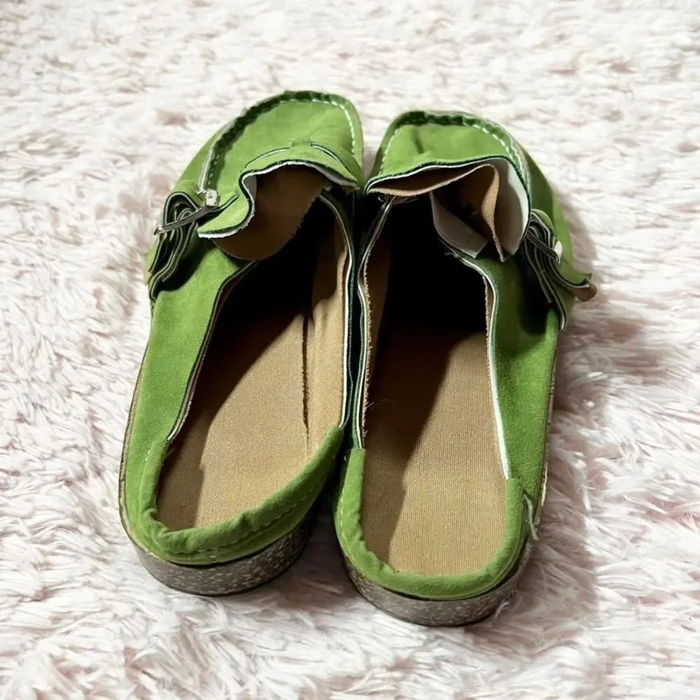 Green Lightweight Casual Statement Forest Maximalist Indie Faux Suede Slip On - Picture 3 of 4